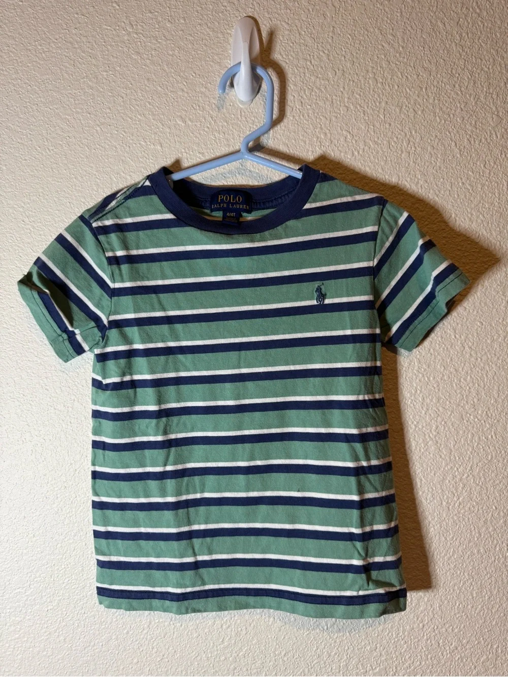 Polo by Ralph Lauren Green Navy & White Striped Kids Tee